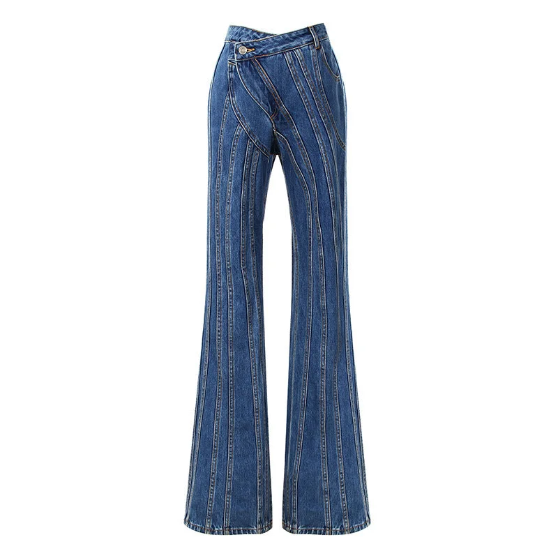 2022 OUDINA Amazon Hot Selling Street Casual Denim Jean Wide Leg Straight Trousers Ladies Pants Jeans For Women