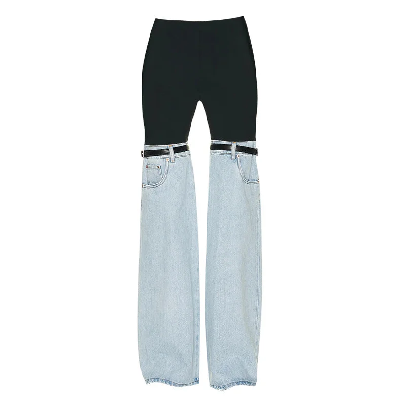 2023 Spring New arrivals High Waist Straight Wide Leg Denim pants for women Fashion Denim splicing  women's Jeans