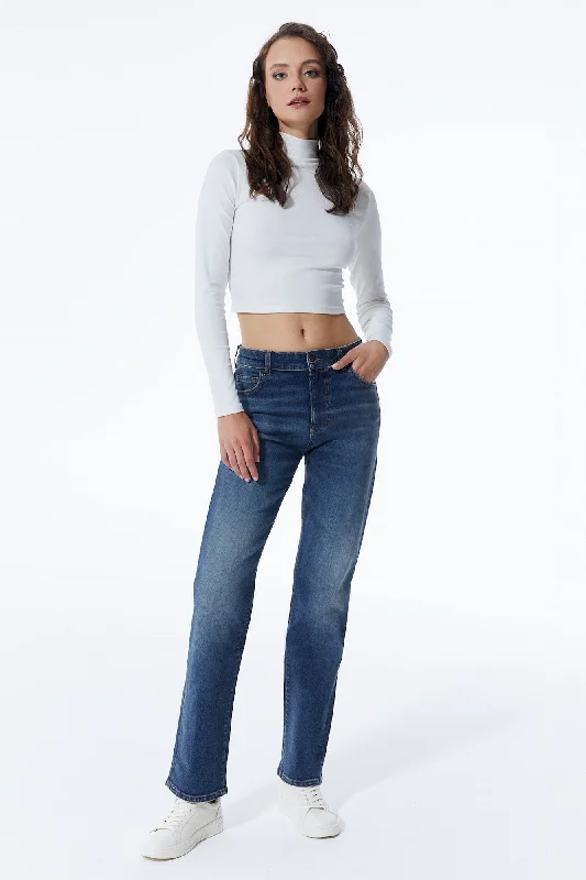 Kylie Mid Waist 5 Pocket Jeans Dark Blue