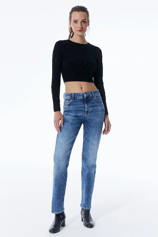 Kylie Mid Waist 5 Pocket Jeans Medium Blue