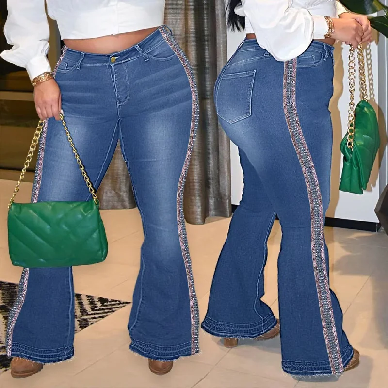 J&H 2023 new arrivals 4XL plus size bell bottom jeans women fashion stretchy denim pants high waist sexy casual trousers