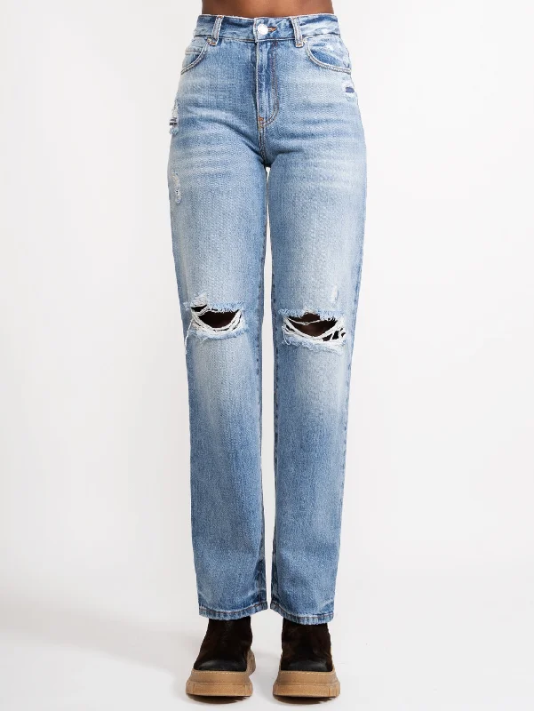 Jeans Boyfriend con Strappi Blu