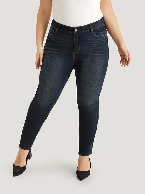 Skinny Pocket Dark Wash Zipper Fly Jeans