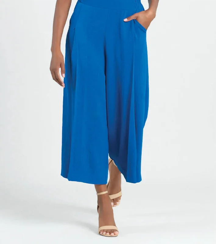 Soft Textured Rayon - Side Pocket Culotte Pant In Cobalt