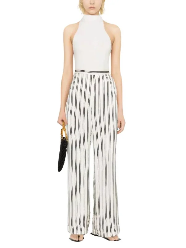 Striped Satin Wide Leg Pant In Black Cream Stripe