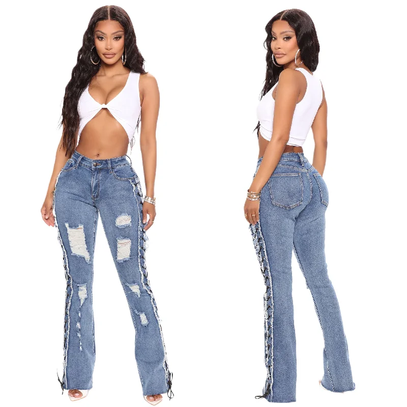 Wholesales Fashion New Arrivals Women Slim Flared Jeans Ladies Stretchy Denim High Waist Trousers For Sales