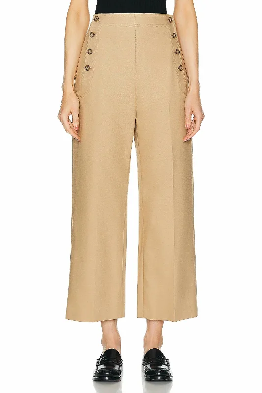 Wide Leg Cropped Sailor Pant In Tan