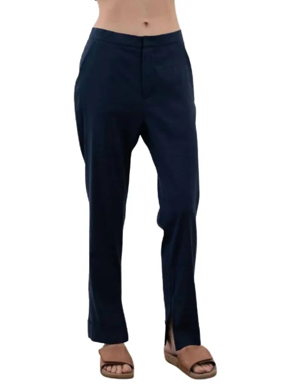 Wisteria Stretch Linen Cuffed Slim Pant In Indigo