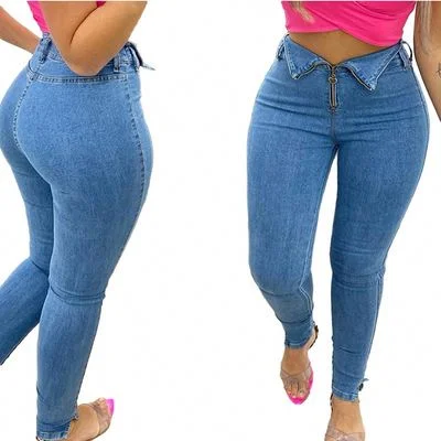 Women's Spandex Jeans pants High Waist Stretch Skinny Denim Pants 2023 Winter Blue Retro Washed Elastic Slim Pencil Trousers