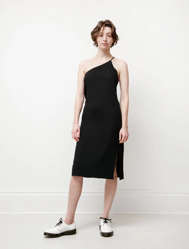 One Shoulder Dress Crepe Black