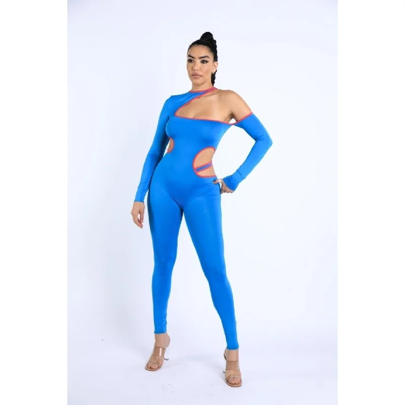 Color Binding Detailed Cutout Jumpsuit