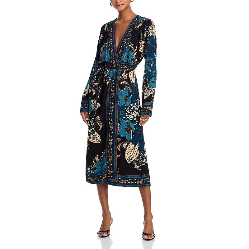 Farm Rio Women's Midi Wrap Dress, Blossom Tapestry Black