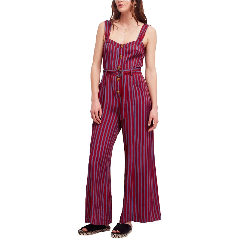 Free People Womens Striped Jumpsuit, Red, 2