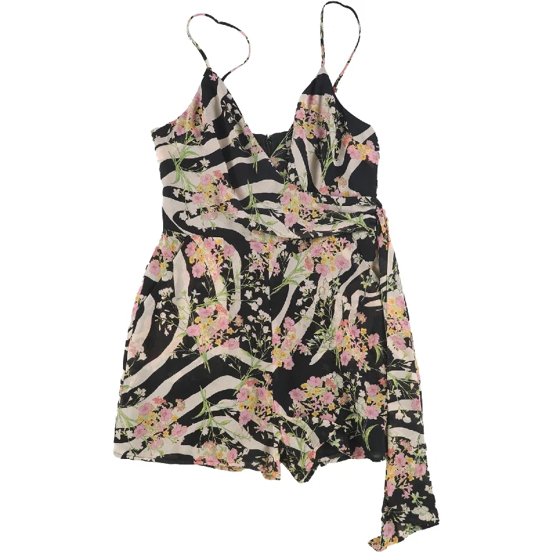 GUESS Womens Floral-Zebra-Print Romper Jumpsuit, Multicoloured, Medium