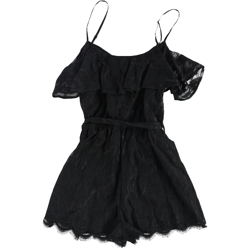 GUESS Womens Ruffled Lace Romper Jumpsuit, Black, Large