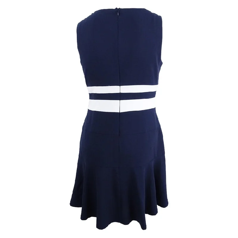 Lauren by Ralph Lauren Women's Striped Fit & Flare Dress (12, Navy/White)