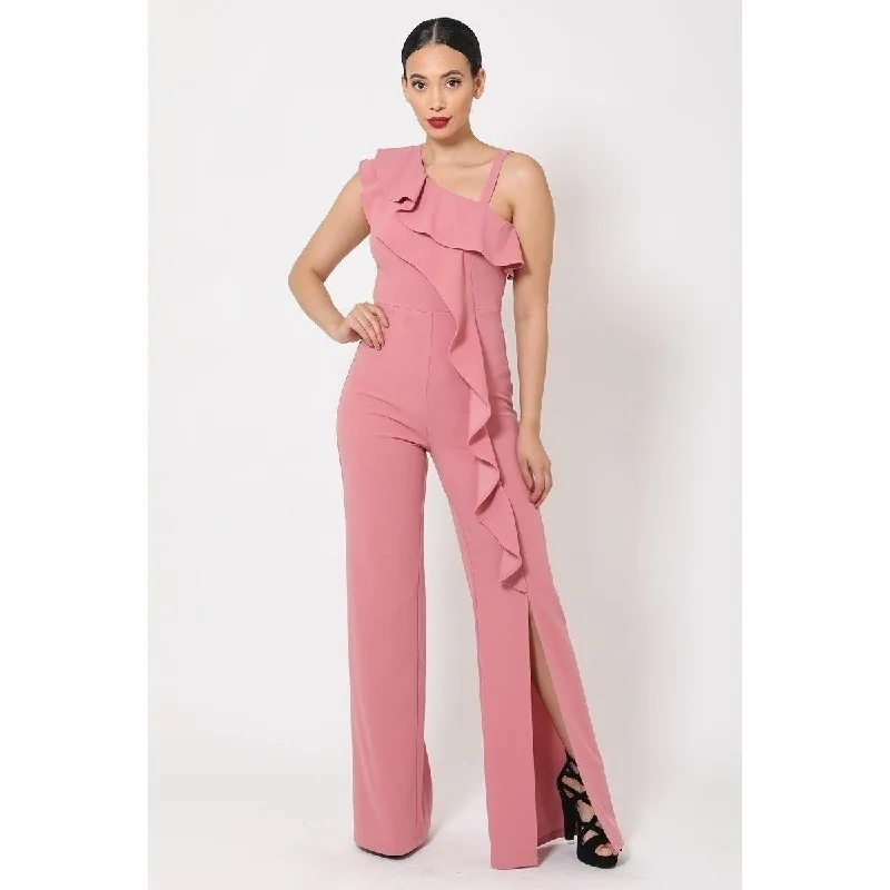 One Shoulder Ruffle Jumpsuit