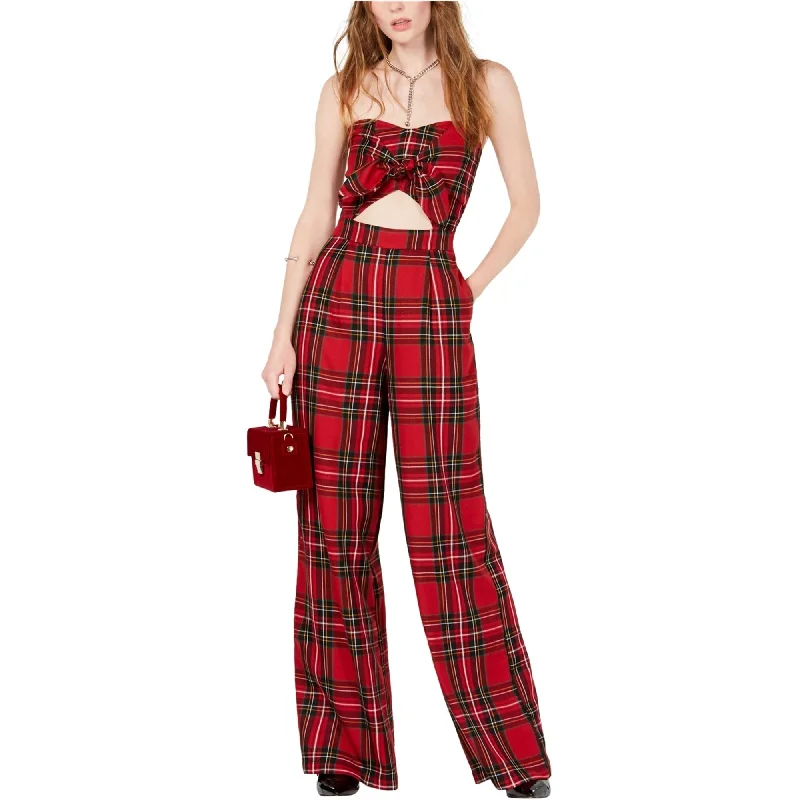 Project 28 Womens Plaid Bow Jumpsuit, Red, Large