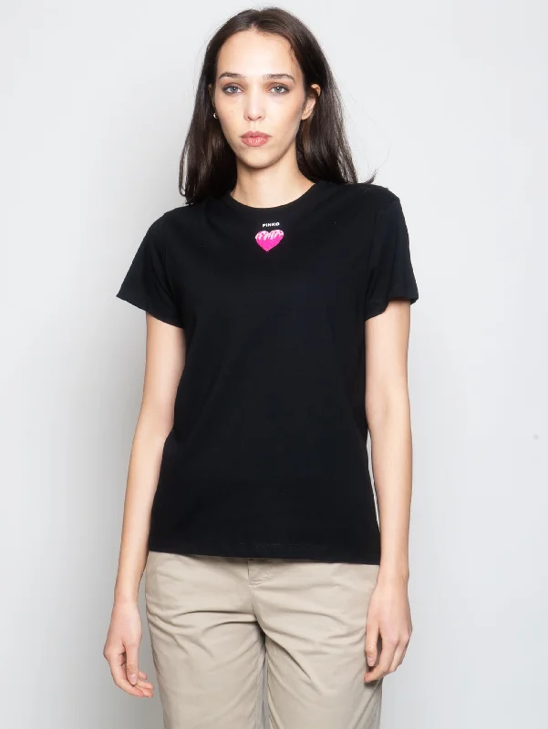 T-shirt con  Cuore Ricamato Nero