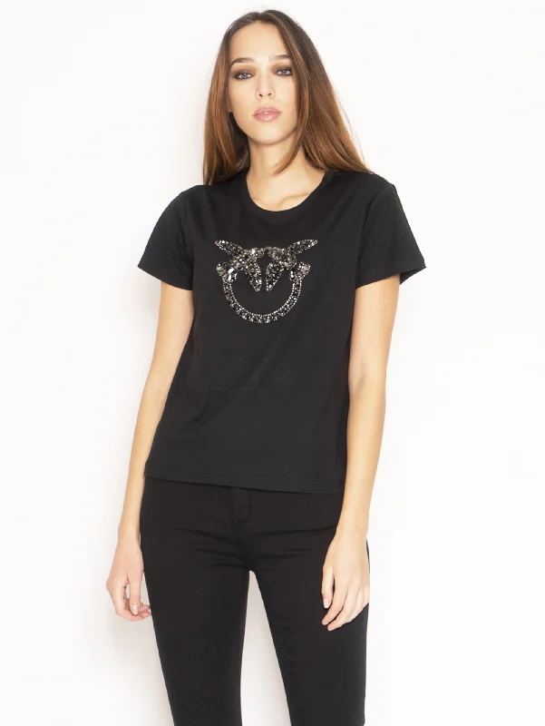 T-shirt con maxi Logo in strass Nero