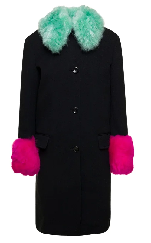 Cashmere Wool Coat with Shearling-collar