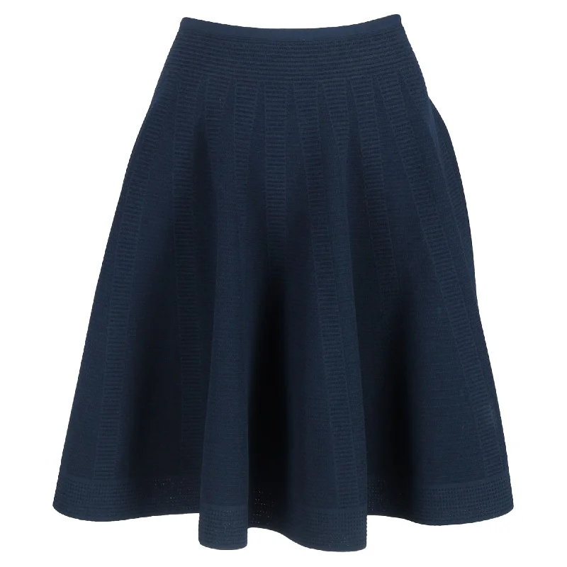 Alaïa Flared A-Line Skirt in Navy Blue Wool