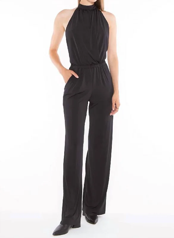 Backless Halter Jumpsuit In Black