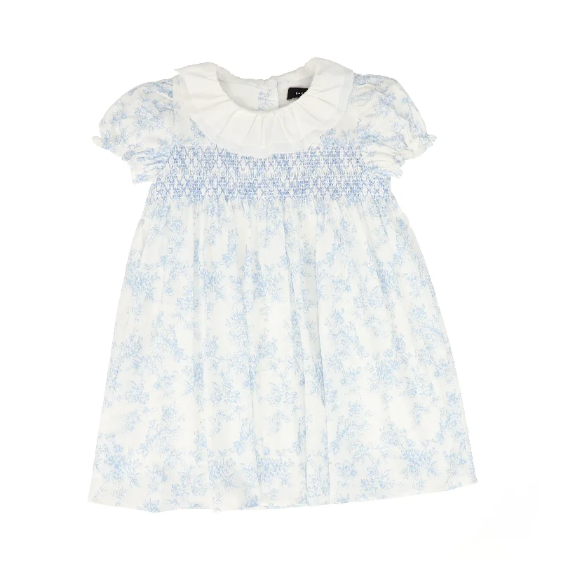 BAMBOO LIGHT BLUE FLORAL RUFFLE COLLAR SS DRESS [FINAL SALE]