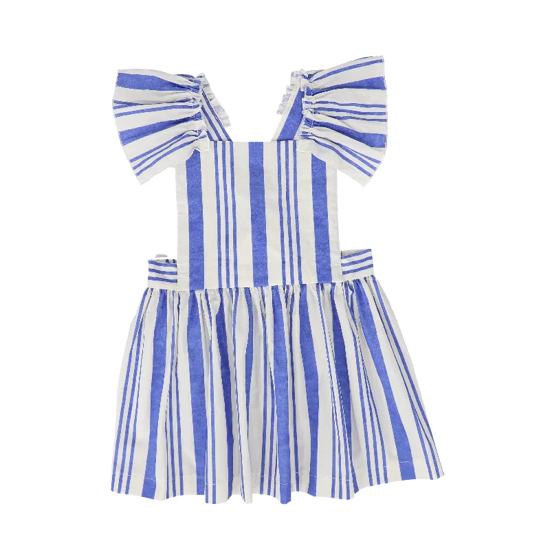 BIRINIT PETIT BLUE STRIPED RUFFLE SHOULDER DRESS [FINAL SALE]