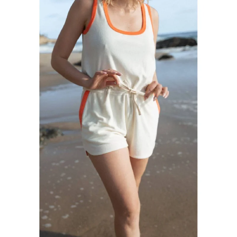 Breezyblend Romper In Oatmilk/coral