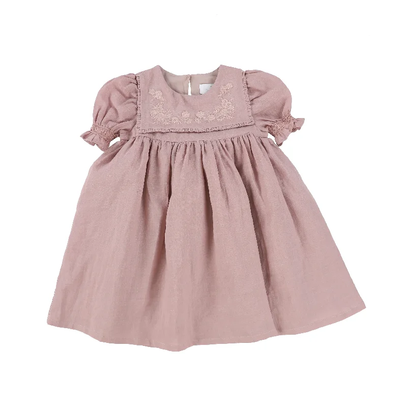 CERA UNA VOLTA PASTEL PINK EMBROIDERED FLORAL BIBBED DRESS [Final Sale]