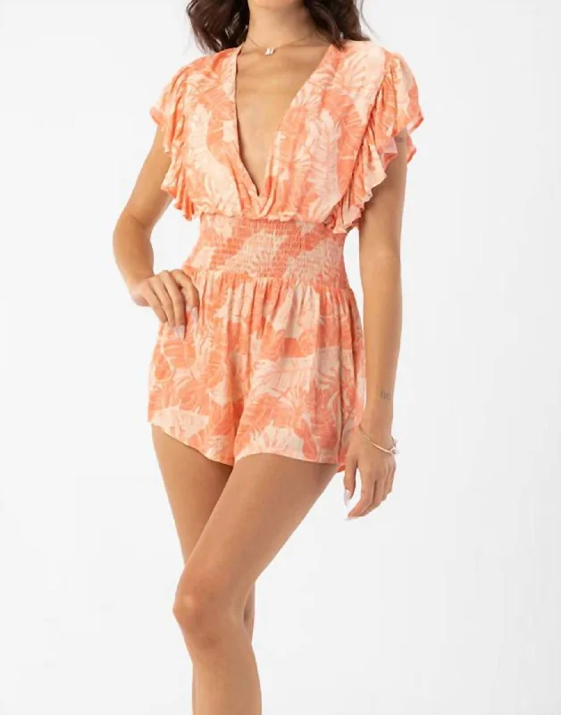 Dahlia Romper In Banana Leaves Coral