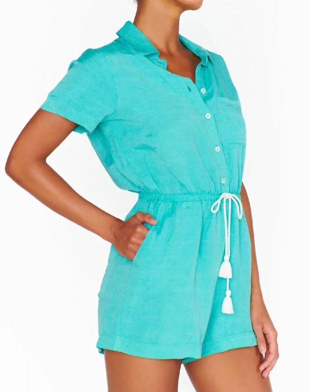 Daylight Romper In Teal Linen