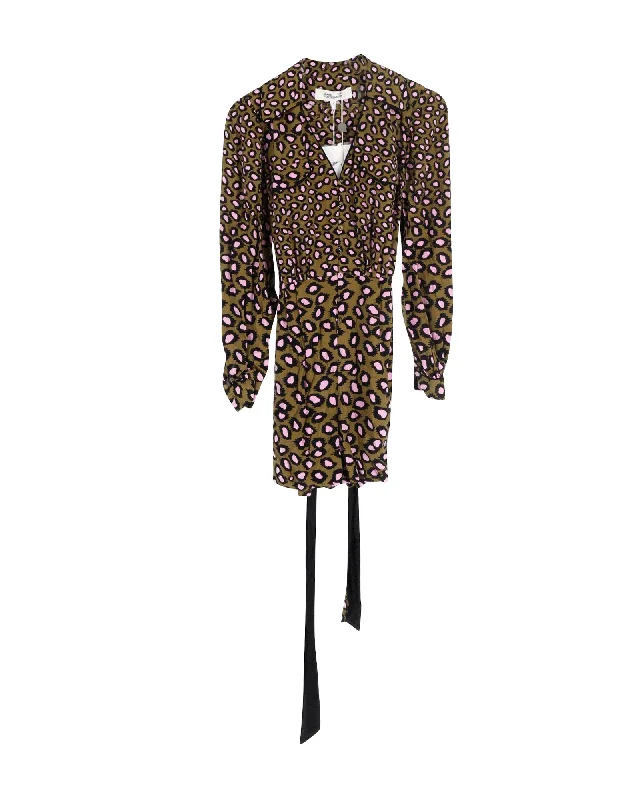 Diane Von Furstenberg Ella Wrap-Effect Leopard Print Playsuit in Multicolor Viscose