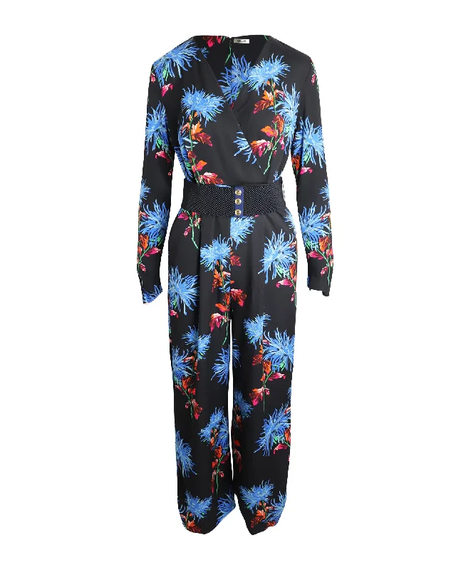 Diane Von Furstenberg Floral Jumpsuit in Black Viscose