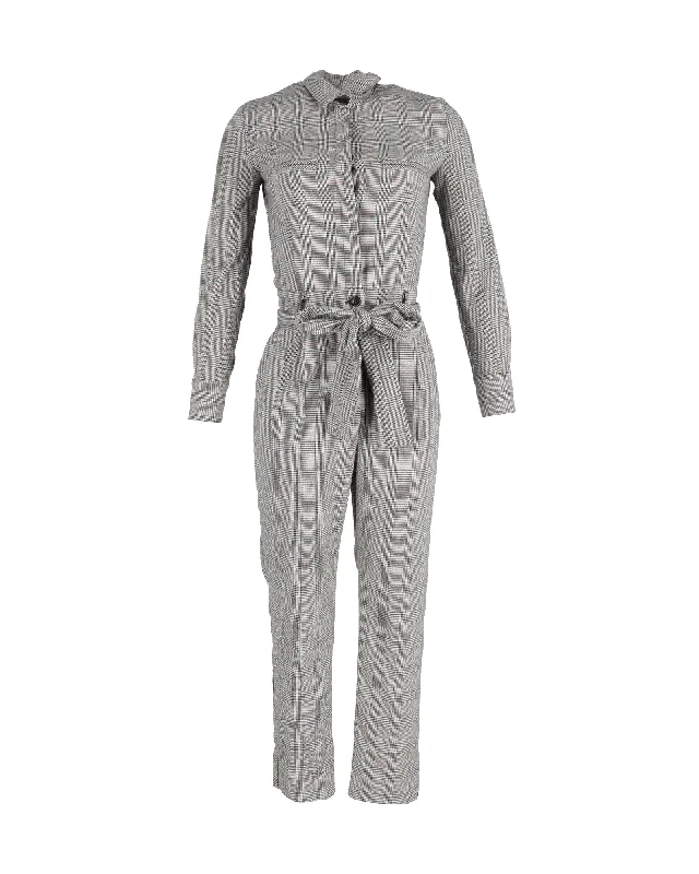 Iris & Ink Plaid Belted Jumpsuit in Grey Cotton