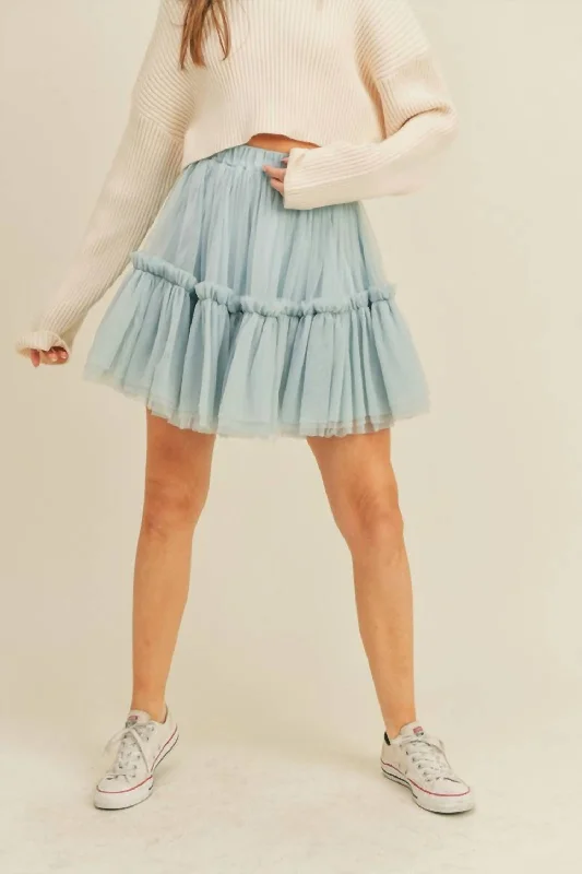 Jaylani Tulle Mini Skirt In Dusty Blue