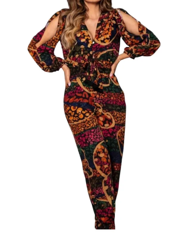 Lovely Leopard Jumpsuit In Red Multi