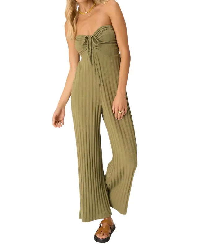 Marseille Strapless Rib Jumpsuit In Sea Kelp