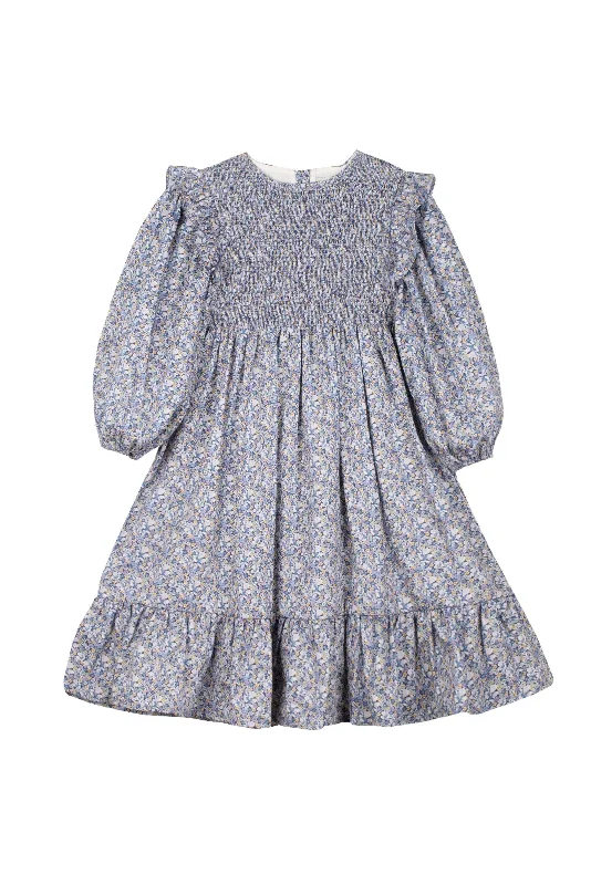 Mipounet Blue Floral Smocked Poplin Dress [Final Sale]