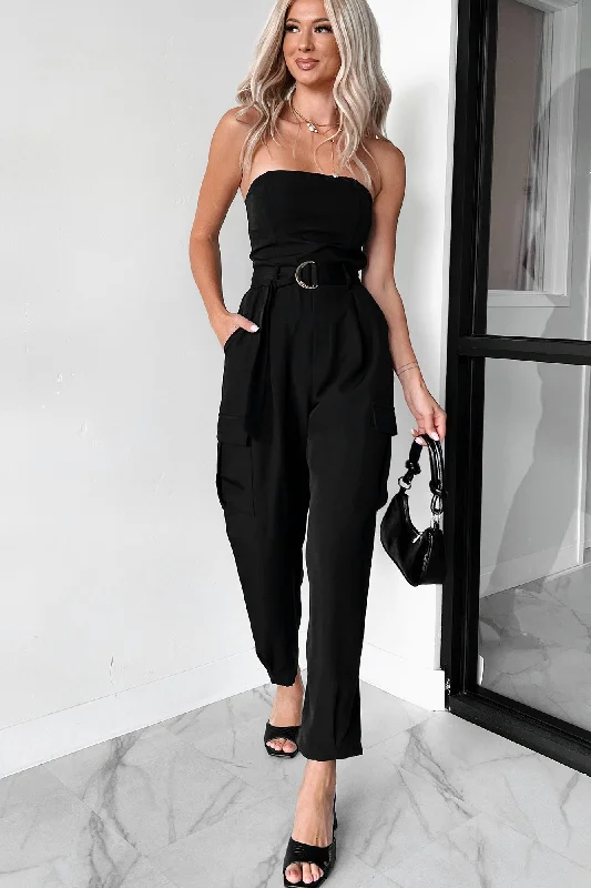 Old Money Belted Cargo Jumpsuit (Black)