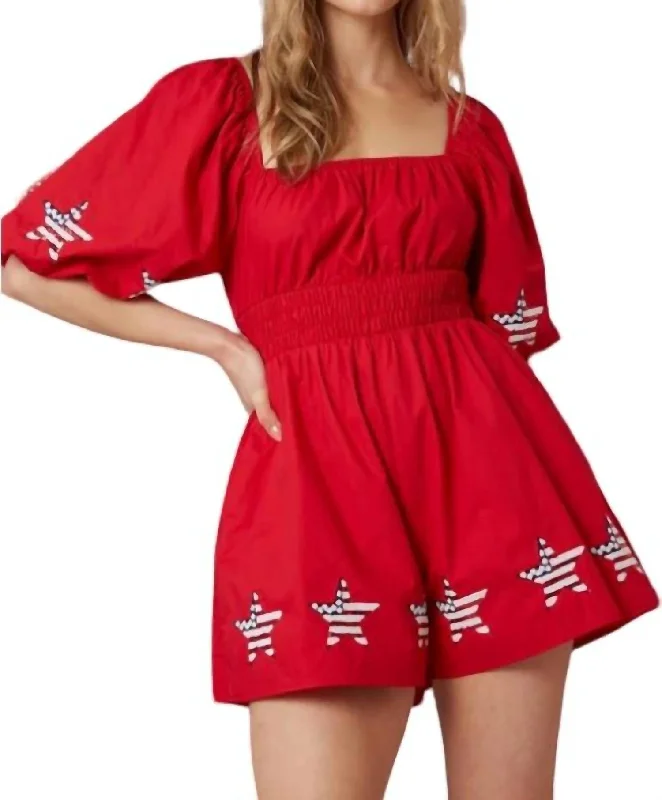 Poplin America Romper In Red