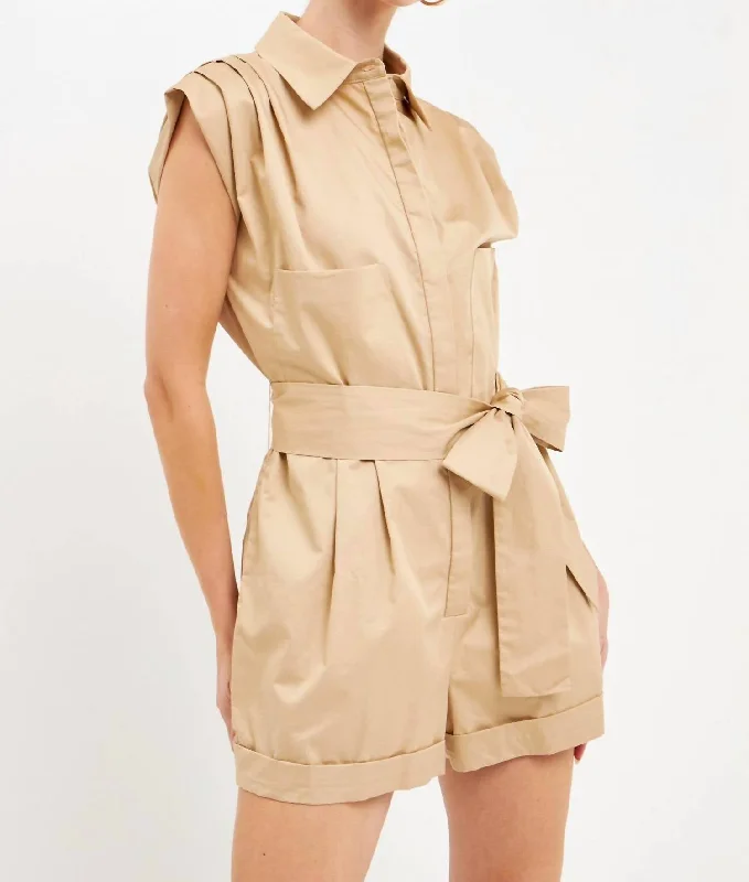 Raquelle Collared Jumpsuit In Khaki