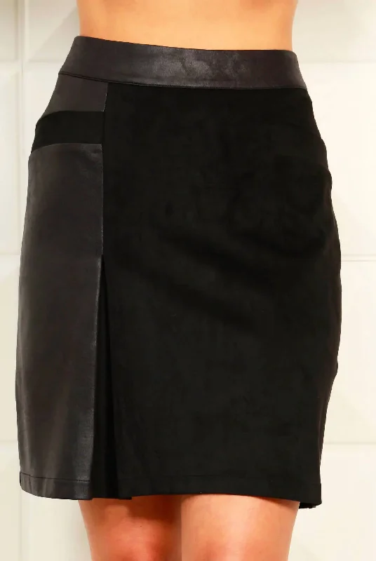 Vegan Suede/leather Skirt In Black