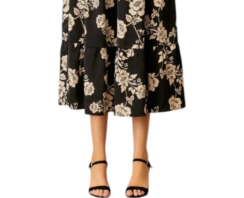 Winter-Garden Satin Maxi Skirt In Black