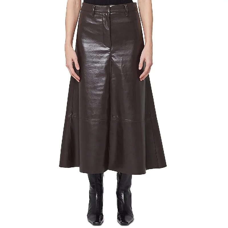 Womens Leather Casual Midi Skirt