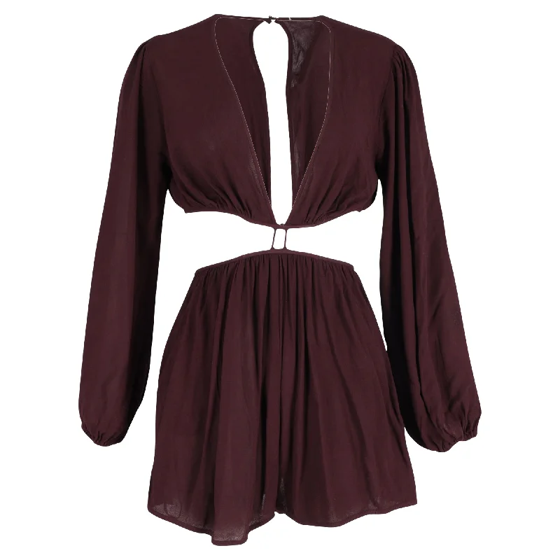 Zimmermann Cutout Playsuit in Burgundy Cotton