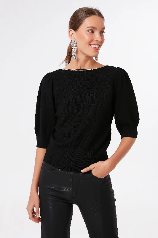 Black Rhinestone Edged Boatneck Sweater