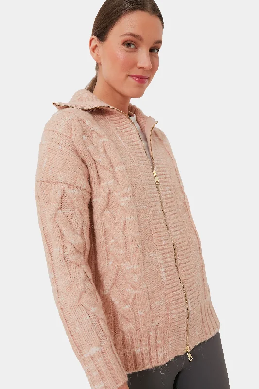 Blush Tan and Egret Aida Jumbo Cable Knit Jacket