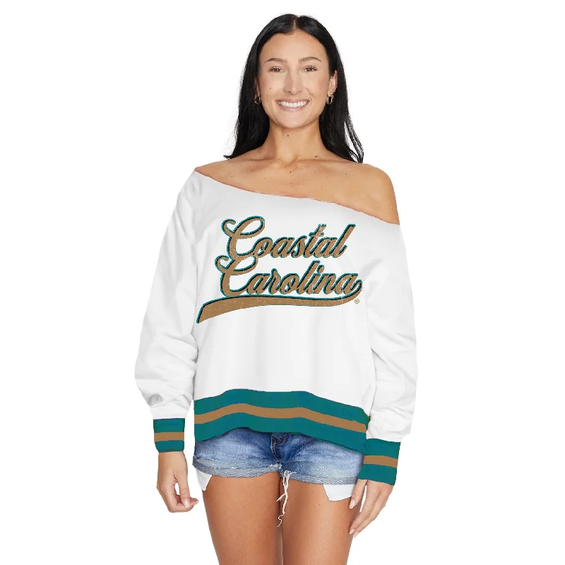 Coastal Carolina Distressed Off the Shoulder Sweatshirt